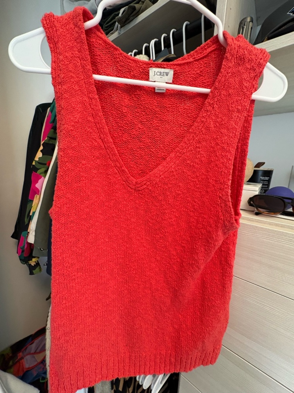 J. Crew Coral-Red Sleeveless V-Neck Knit Tank